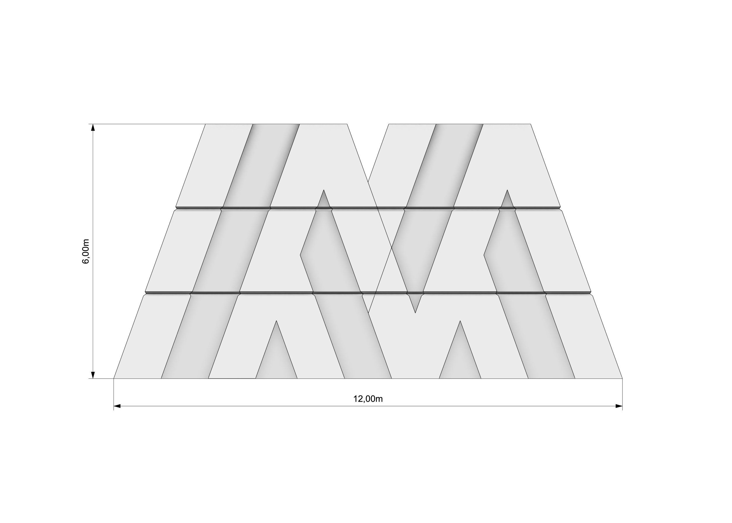 Technical drawing of the Marteria M inflatable, front elevation with dimensions