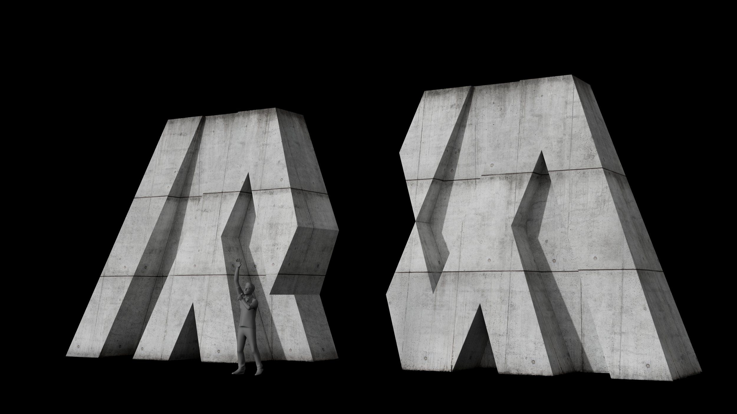 Render of both M halves side by side on a dark stage
